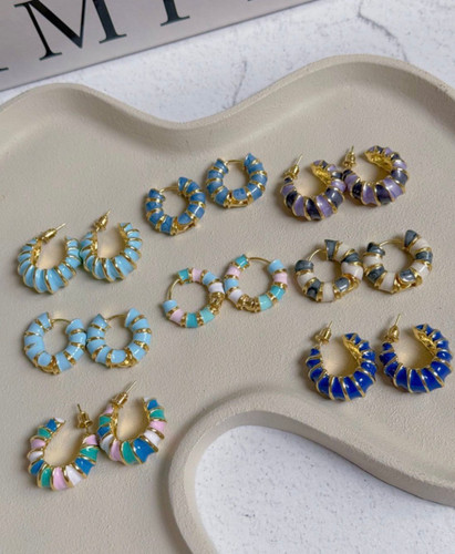 گوشواره میناکاری آبی رندومی ۰۸۹